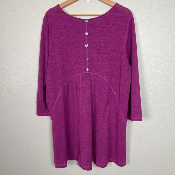 John Mark Womens XL Magenta Tunic Dress Sheer Knit 3/4 Sleeve Button Back Detail - Picture 7 of 12